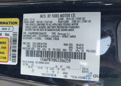 2016 Ford Mustang Ecoboost from USA, damaged, VIN 1FA6P8TH8G5266259